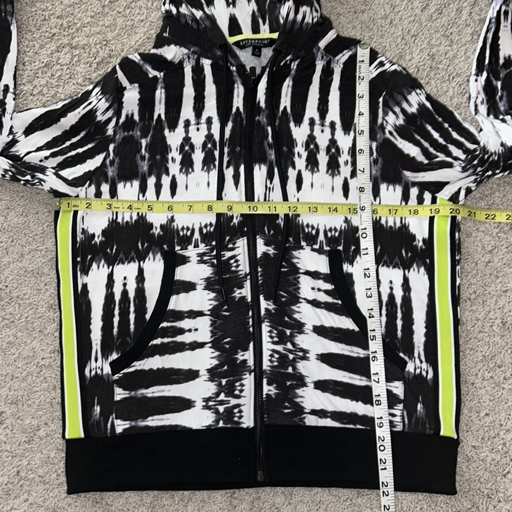LIVERPOOL Tie Dye JACKET🖤Full Zip HOODIE Black & White💚Lime Green Side Stripe - Picture 12 of 13
